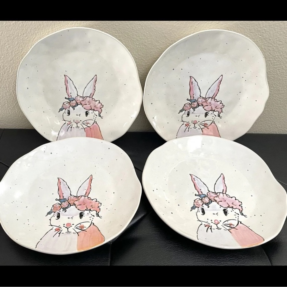 Set Of 4 Eli + Ana 10.5” Venassa  Bunny Dinner Plates Easter Rabbit New